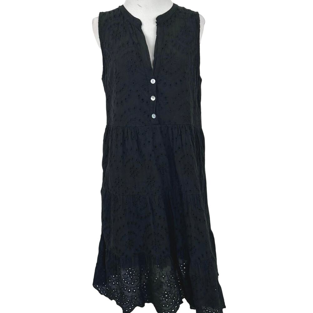 Civico 51 Black Eyelet Embroidered Dress Cotton Italy Boho Tiered Sz M